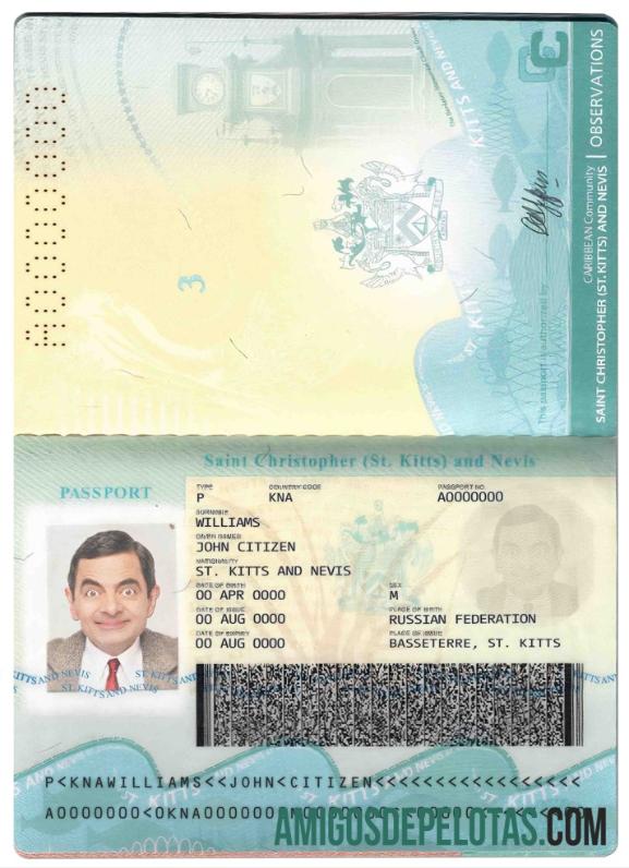 Passaporte de São Cristóvão e Nevis exemplo